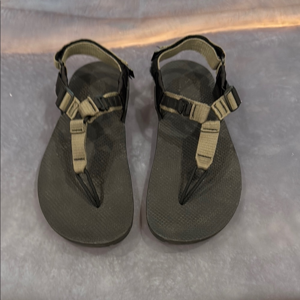 Black and Moss Green Outdoor Sandals with Adjustable Straps and Grippy Sole